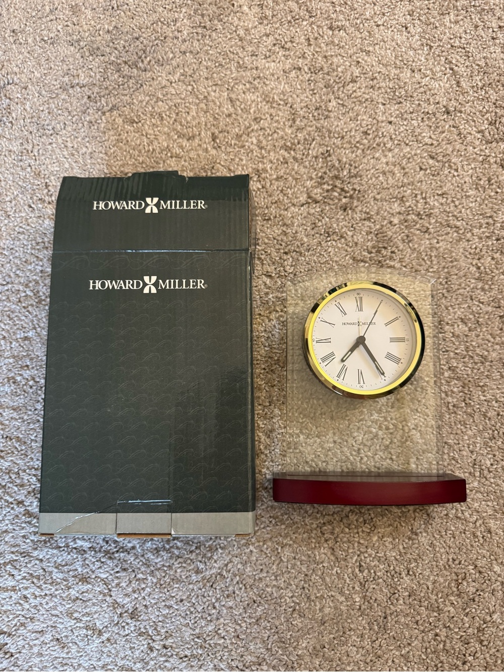 Howard Miller Gold-Trim Lucite Desk Clock with Cherry Base